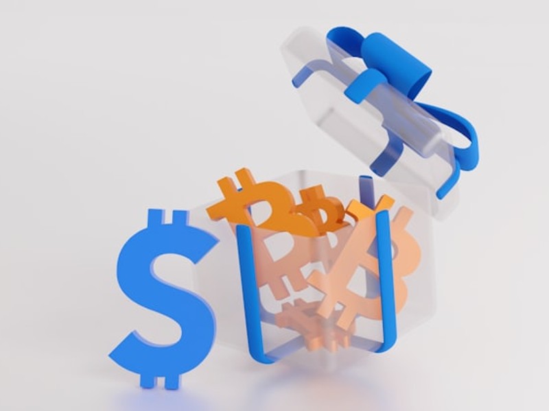 a blue and orange dollar sign sitting on top of each other