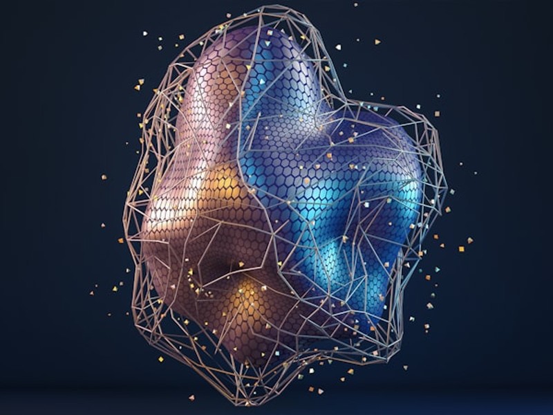 a heart shaped object with a blue background